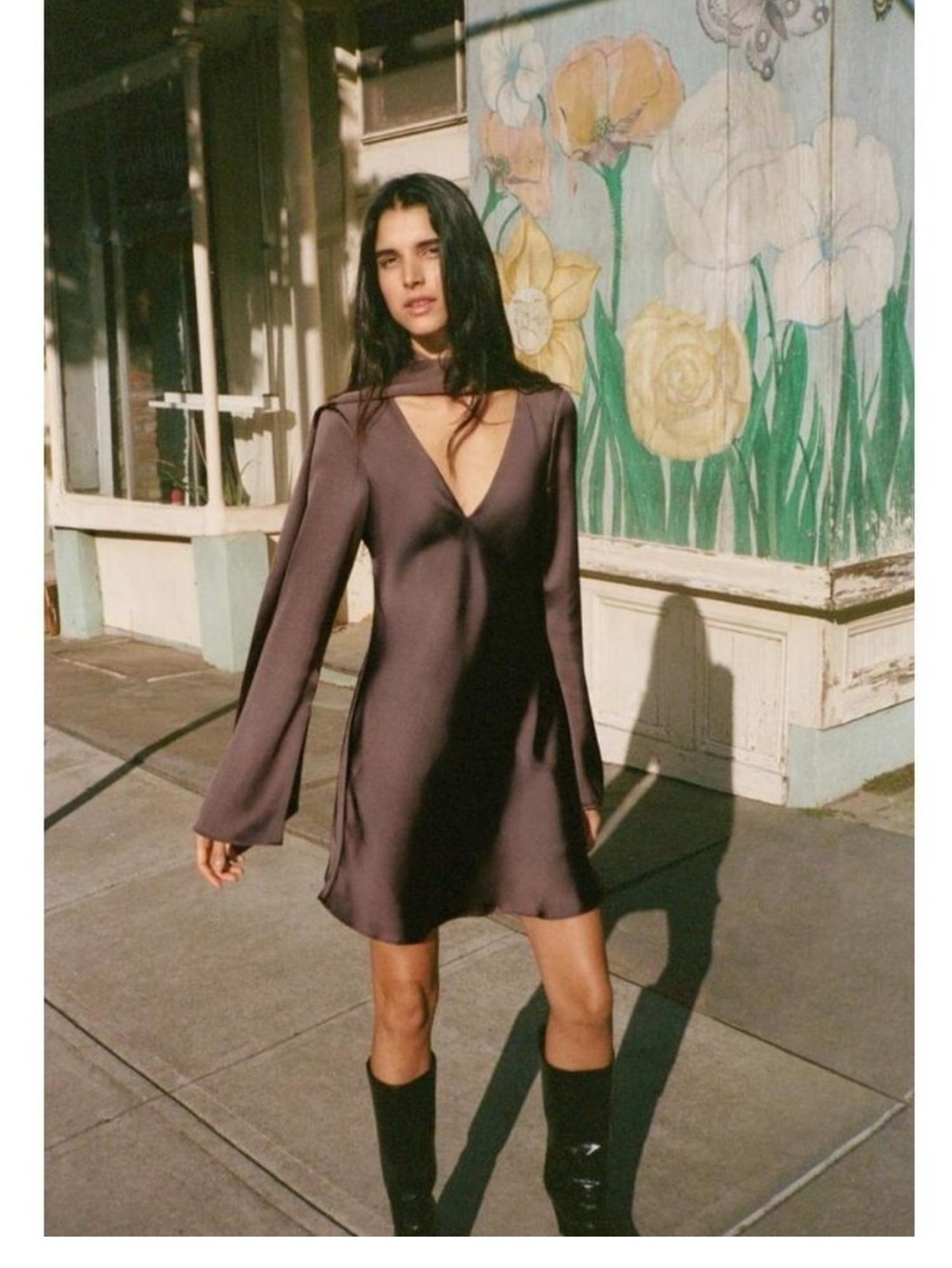 Zara Satin Mini Dress in Dark Brown